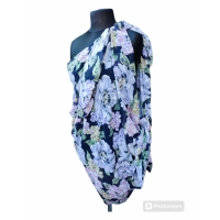 Duża sukienka plażowa - eleganckie PAREO XXL szyfon liliowe kwiaty